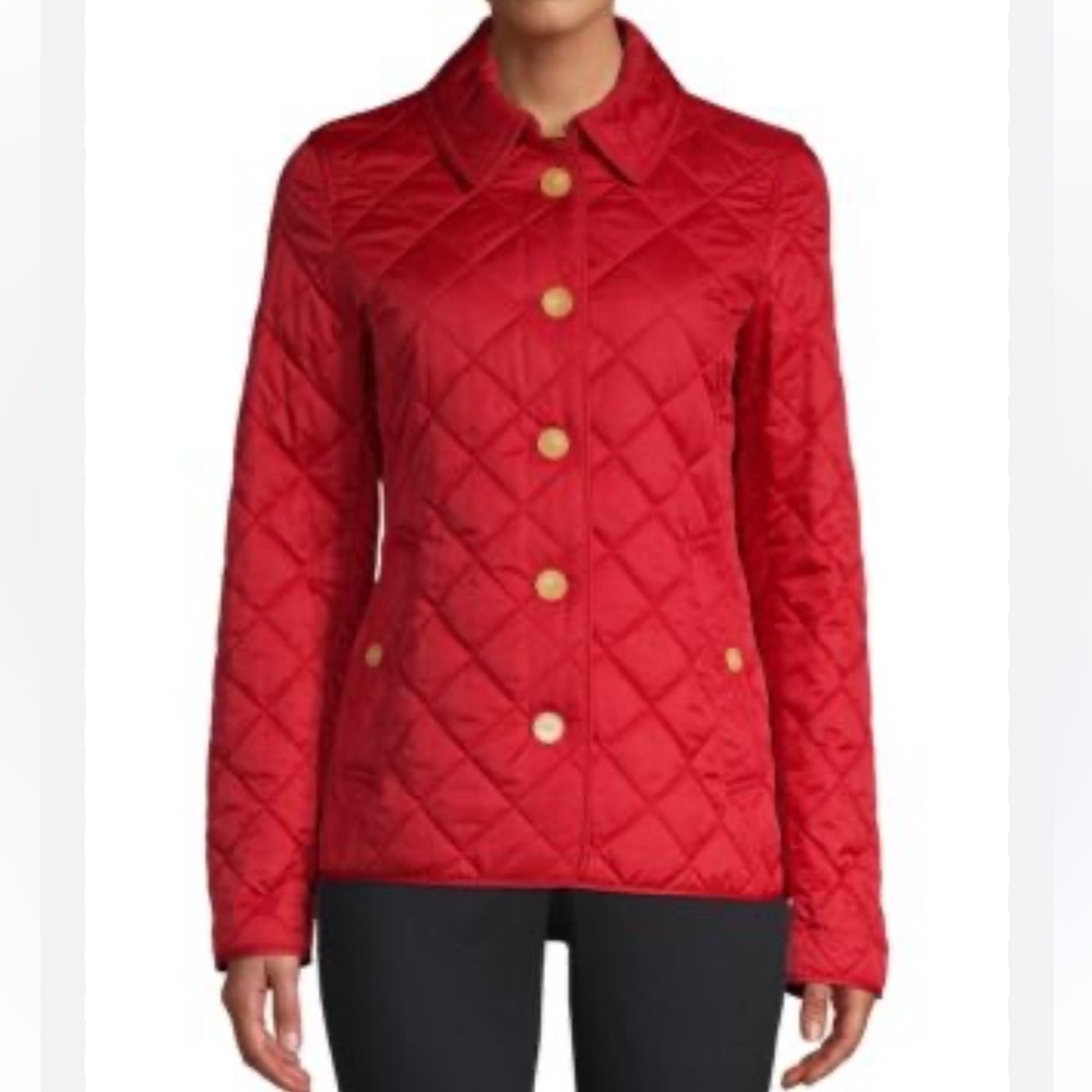 Sam Edelman Quited Lightweight Jacket Logo Gold Buttons Red Sz XS Women